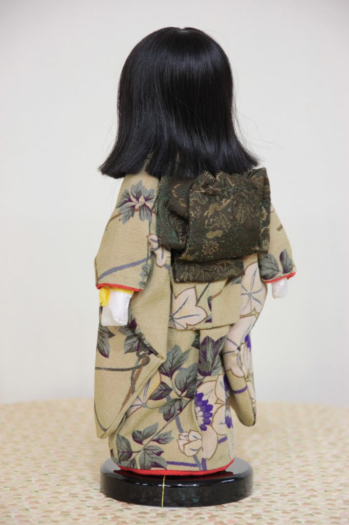味岡映水作 １０号 市松人形 (１５) 約３８センチ 古布衣装 人毛