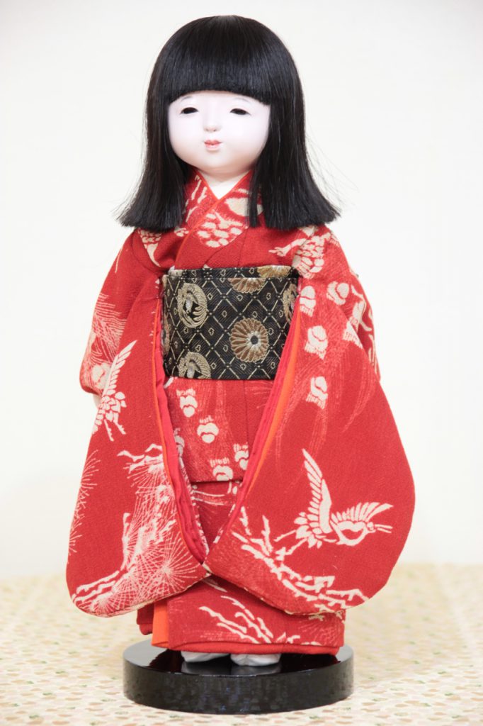 味岡映水作 １０号 市松人形 (８) 古布衣装 人毛 約３８センチ | 味岡