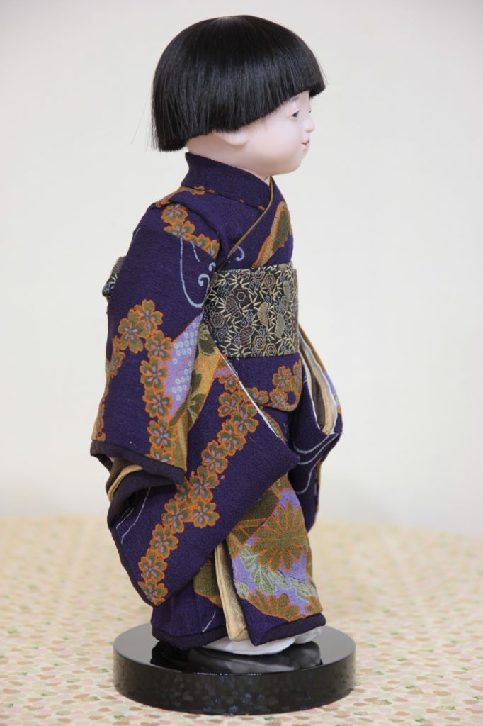 味岡映水作 ８号 市松人形 (１２) 男の子 約３２センチ 古布衣装 人毛