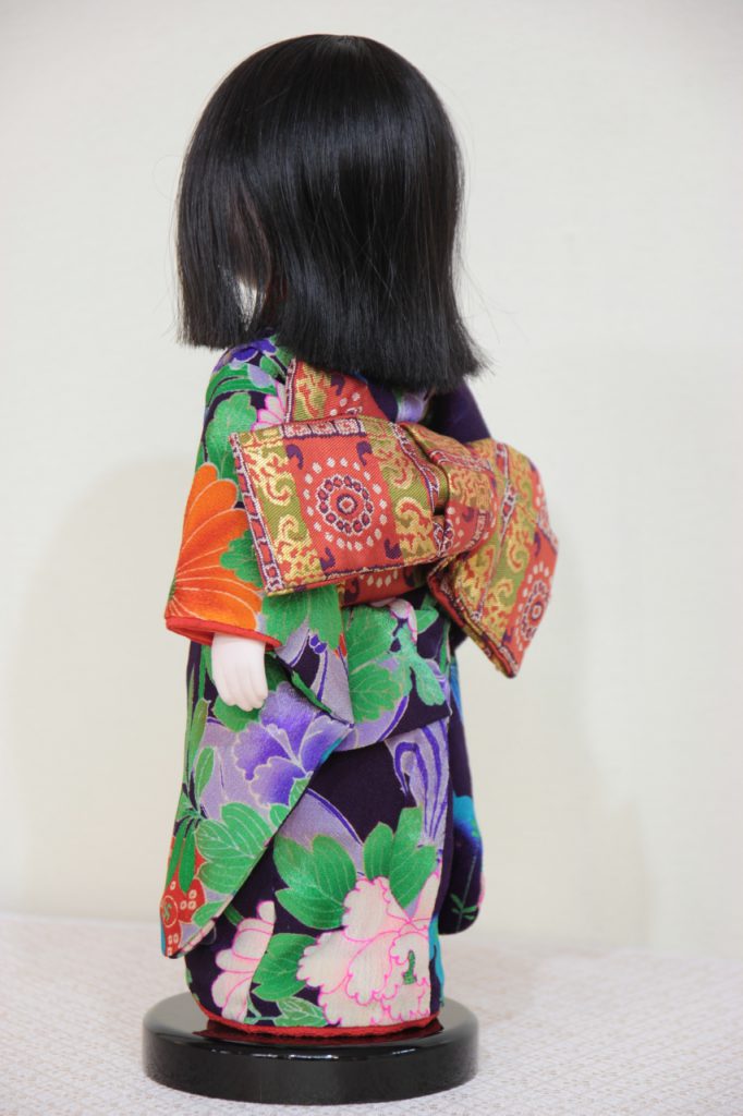 味岡映水作 １０号 市松人形 (２１) 古布衣装 人毛 約３８センチ